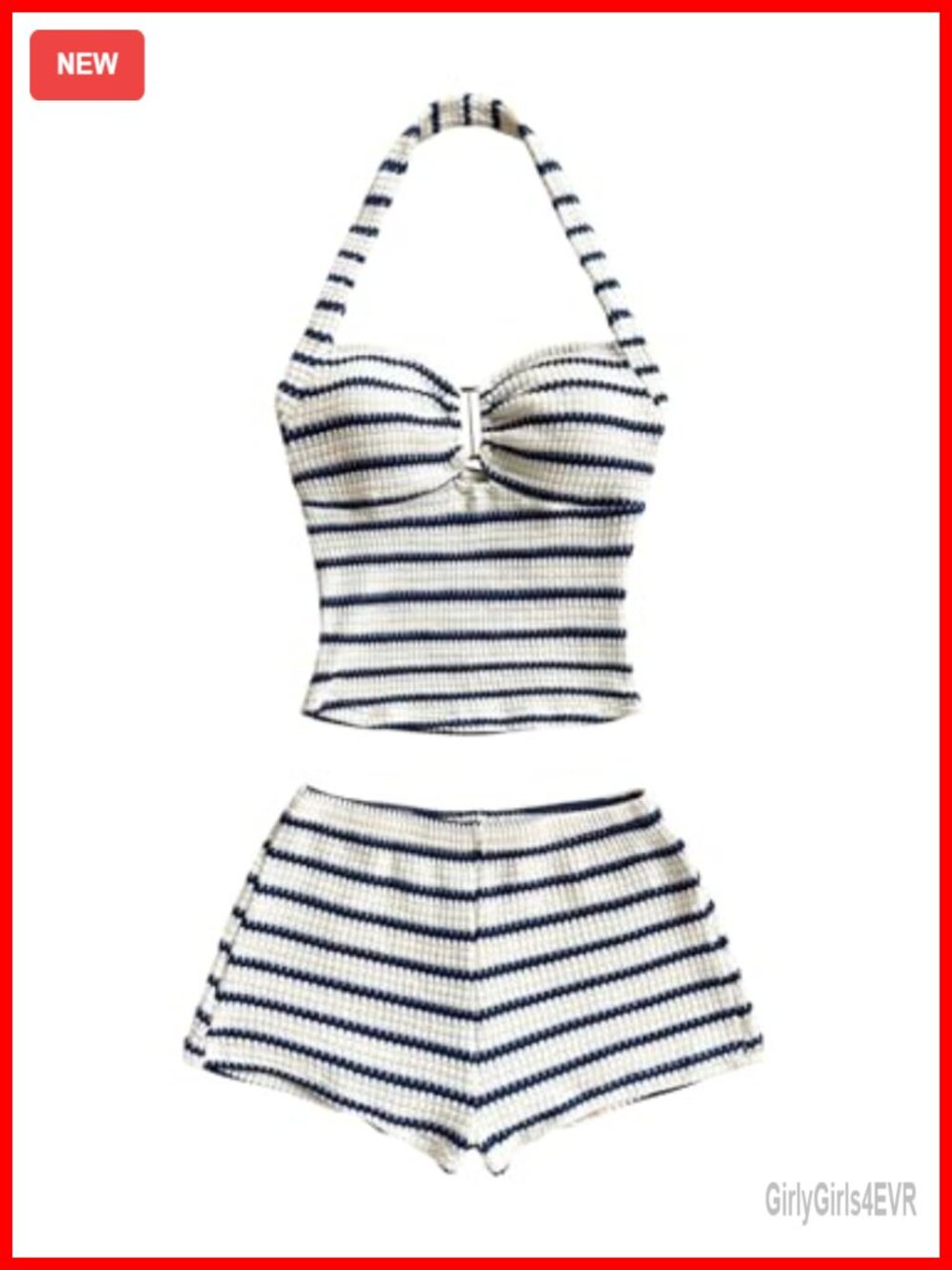 Crochet Halter Top & Mini Shorts Set Women's Striped 2 Piece Outfit